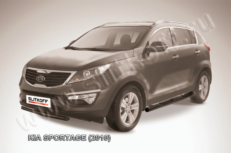 Защита переднего бампера d57 короткая черная KIA Sportage (2010)