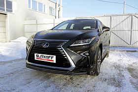 Защита переднего бампера d57+d42 двойная черная Lexus RX-350 (2015)