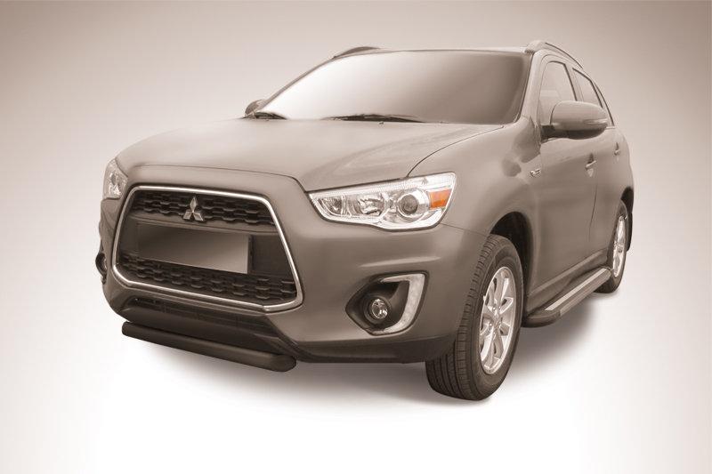 Защита переднего бампера d76 короткая черная Mitsubishi ASX (2014)