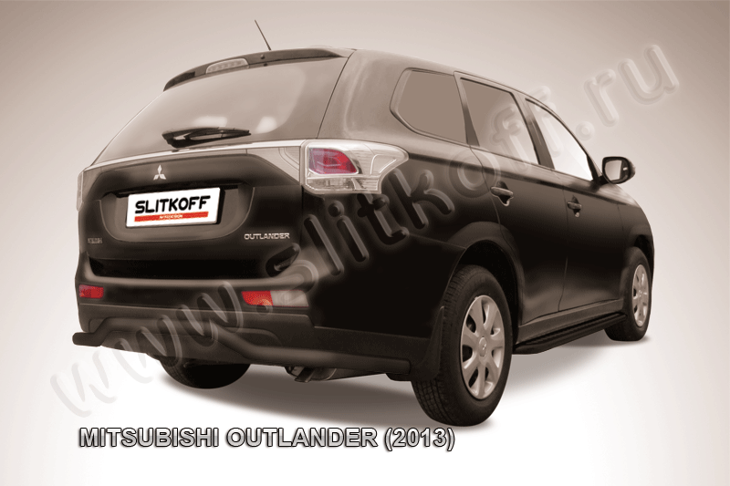 Защита заднего бампера d57 "волна" длинная черная Mitsubishi Outlander (2013)