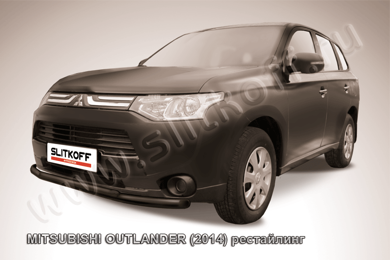 Защита переднего бампера d57+d42 двойная черная Mitsubishi Outlander (2014)