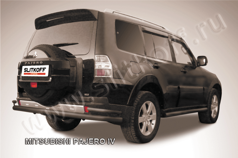 Защита заднего бампера d76+d42 двойная черная Mitsubishi Pajero IV