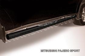 Защита порогов d76 с проступями черная Mitsubishi Pajero Sport (до 2010)