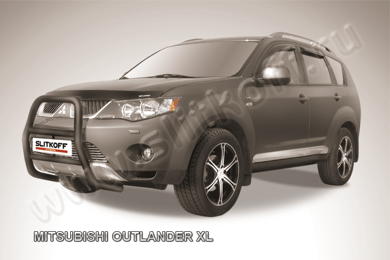 Кенгурятник d57 высокий черный Mitsubishi Outlander XL (до 2010)