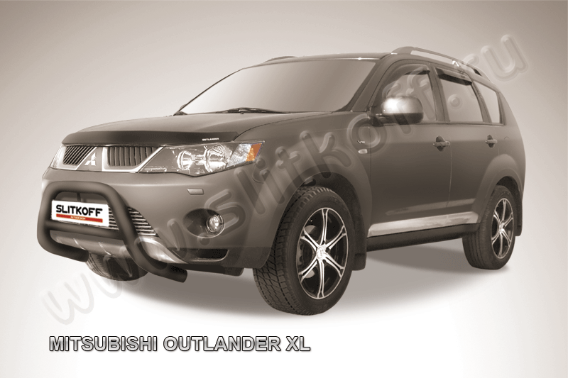 Кенгурятник d76 низкий черный Mitsubishi Outlander XL (до 2010)