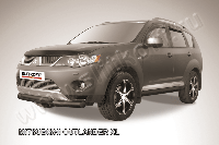 Защита переднего бампера d76+d57 двойная черная Mitsubishi Outlander XL (до 2010)