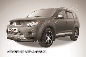 Защита переднего бампера d76+d57 двойная черная Mitsubishi Outlander XL (до 2010)