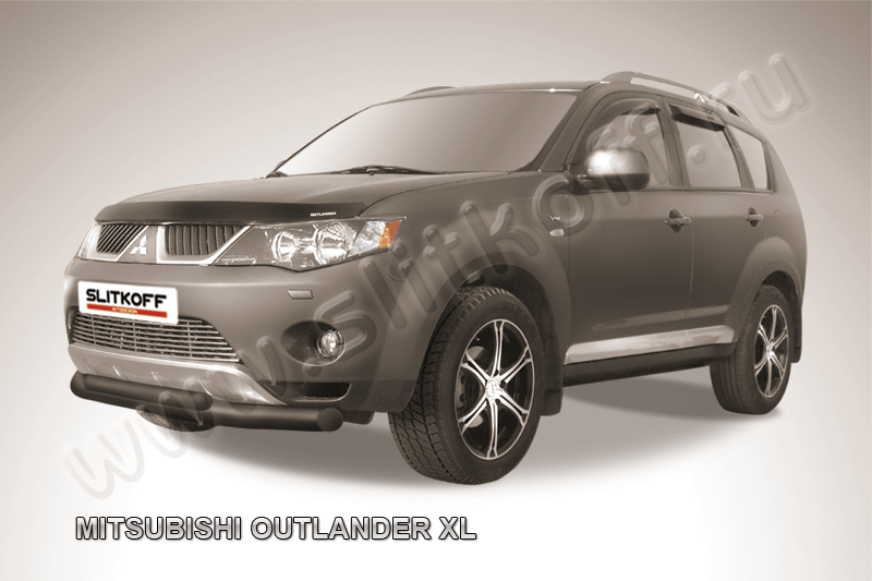 Защита переднего бампера d76+d57 двойная черная Mitsubishi Outlander XL (до 2010) - фото 1 - id-p131556117