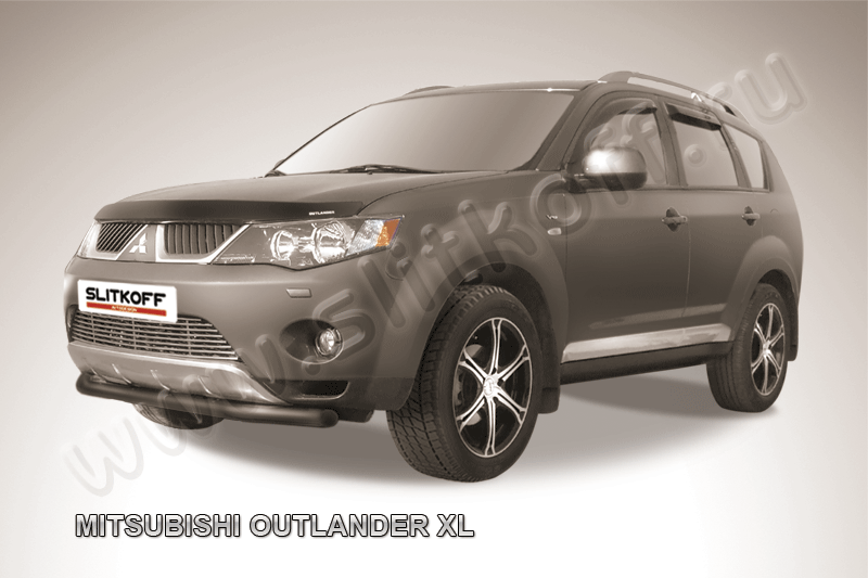 Защита переднего бампера d57 черная Mitsubishi Outlander XL (до 2010)