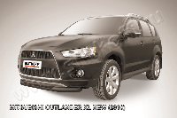 Защита переднего бампера d76+d57 двойная черная Mitsubishi Outlander XL (рестайлинг 2010)