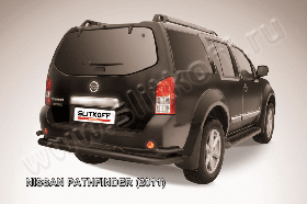 Защита заднего бампера d76+d42 двойная черная Nissan Pathfinder (2011)