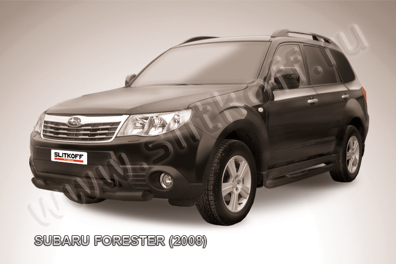 Защита переднего бампера d57+d57 двойная черная Subaru Forester