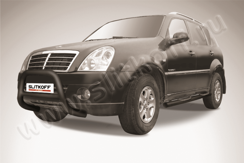 Кенгурятник d76 низкий черный SsangYong REXTON (2010) - фото 1 - id-p131556390