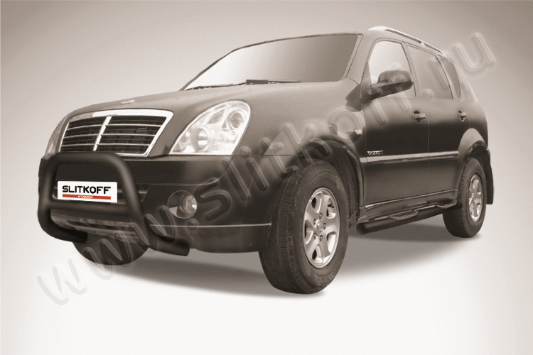 Кенгурятник d76 низкий черный SsangYong REXTON (2010) - фото 2 - id-p131556390