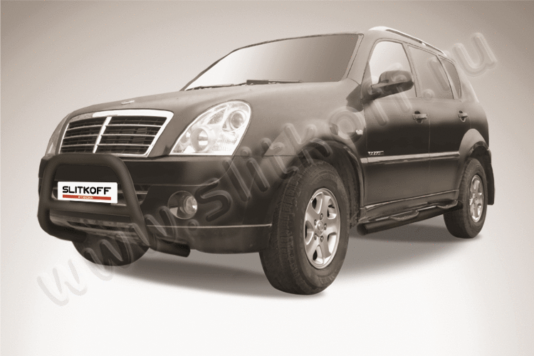 Кенгурятник d57 низкий черный SsangYong REXTON (2010) - фото 2 - id-p131556391