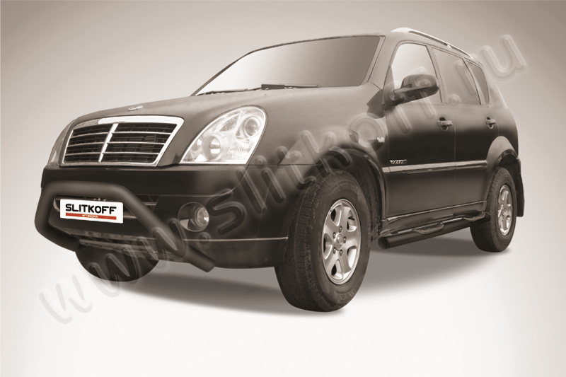 Кенгурятник d57 широкий "мини" черный SsangYong REXTON (2010)