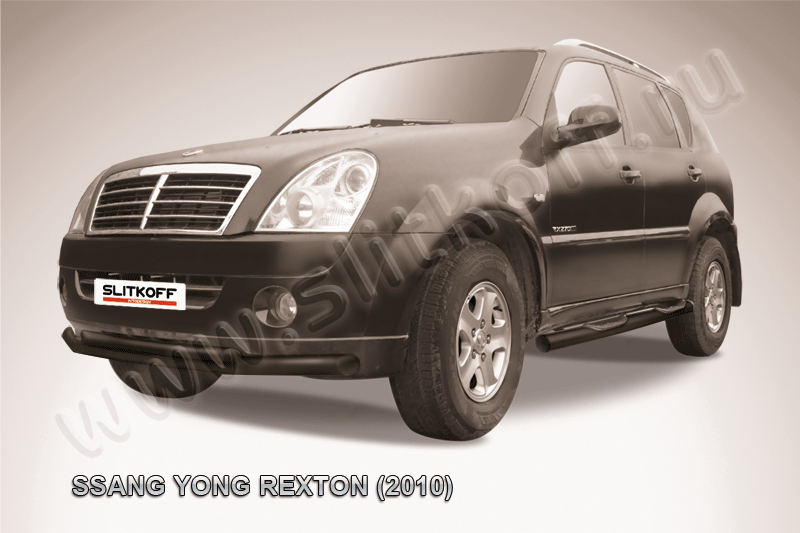 Защита переднего бампера d76+d57 двойная черная SsangYong REXTON (2010)