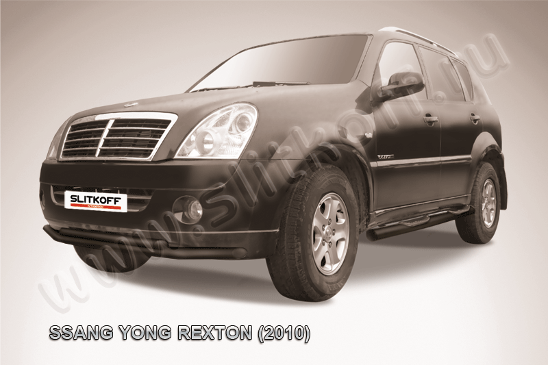 Защита переднего бампера d57+d57 двойная черная SsangYong REXTON (2010)