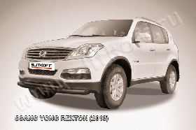 Защита переднего бампера d76+d57 двойная черная SsangYong REXTON NEW (2013)