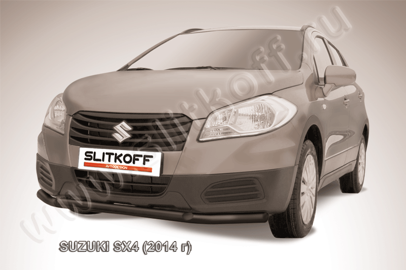 Зашита переднего бампера d57+d42 двойная черная Suzuki SX-4 (2014)