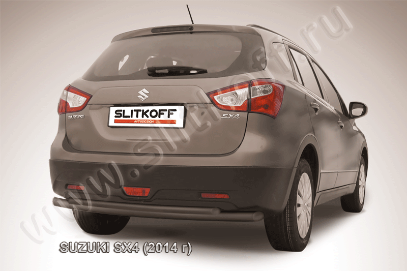 Защита заднего бампера d57+d42 двойная черная Suzuki SX-4 (2014)