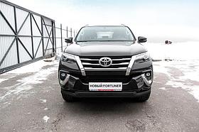 Защита переднего бампера d76+d57 двойная черная Toyota Fortuner (2017)