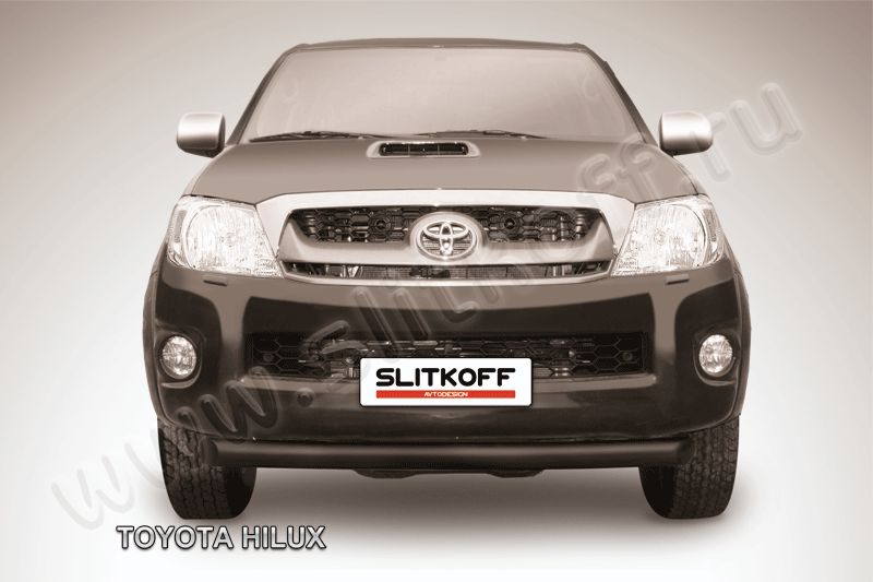 Защита переднего бампера d76 радиусная черная Toyota Hilux - фото 1 - id-p131556492