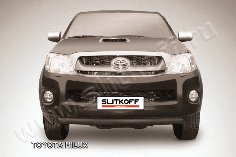Защита переднего бампера d57 радиусная черная Toyota Hilux - фото 2 - id-p131556493