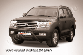 Кенгурятник d76 низкий широкий с перемычкой черный Toyota Land Cruiser 200 (2007)