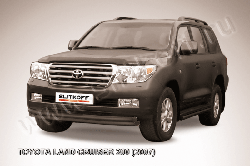 Защита переднего бампера d57+d57 двойная черная Toyota Land Cruiser 200 (2007)