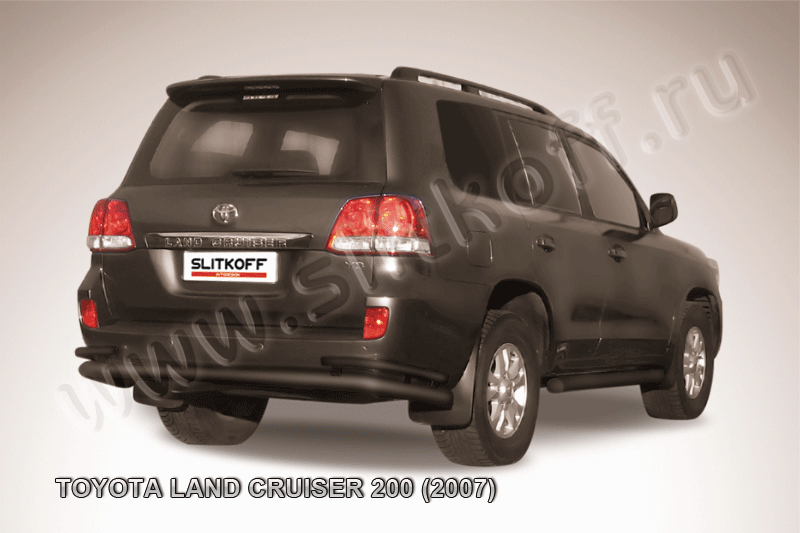 Защита заднего бампера d76+d42 двойная черная Toyota Land Cruiser 200 (2007)