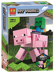 Конструктор Большие фигурки Minecraft, Свинья и Зомби-ребенок Lari 11473, аналог Лего 21157