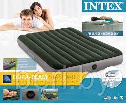 INTEX 64763 Надувной двухспальный матрас Downy Airbed, с насосом, 152x203x25 см, mаx 272 - фото 3 - id-p131642540