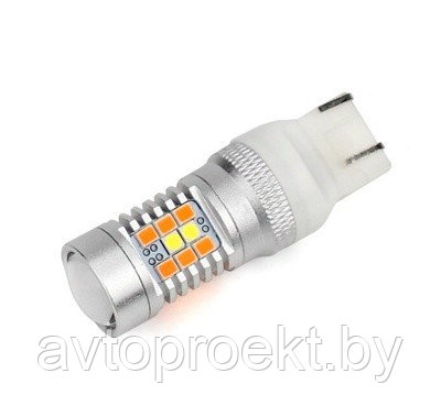 Светодиоды W21/5W T20-3528-28SMD 2-контактный Белый+оранжевый.