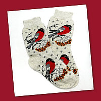 Носки женские шерстяные Снегири вязаные теплые и мягкие, фото 1