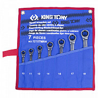 Набор комбинированных трещоточных ключей, 10-19 мм, чехол из теторона, 7 пр. KING TONY 12107MRN