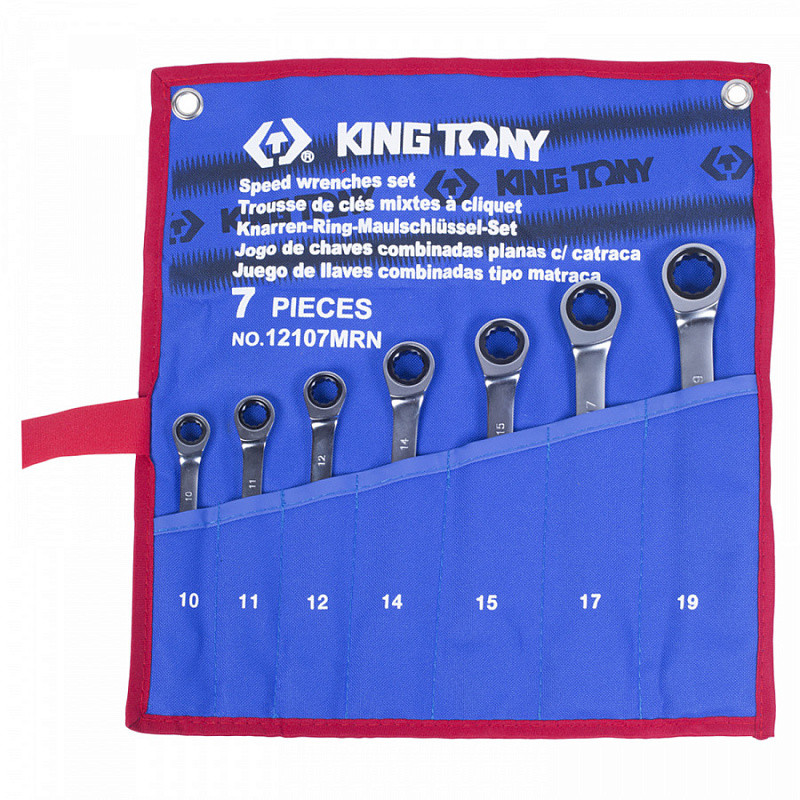 Набор комбинированных трещоточных ключей, 10-19 мм, чехол из теторона, 7 пр. KING TONY 12107MRN - фото 1 - id-p131756628