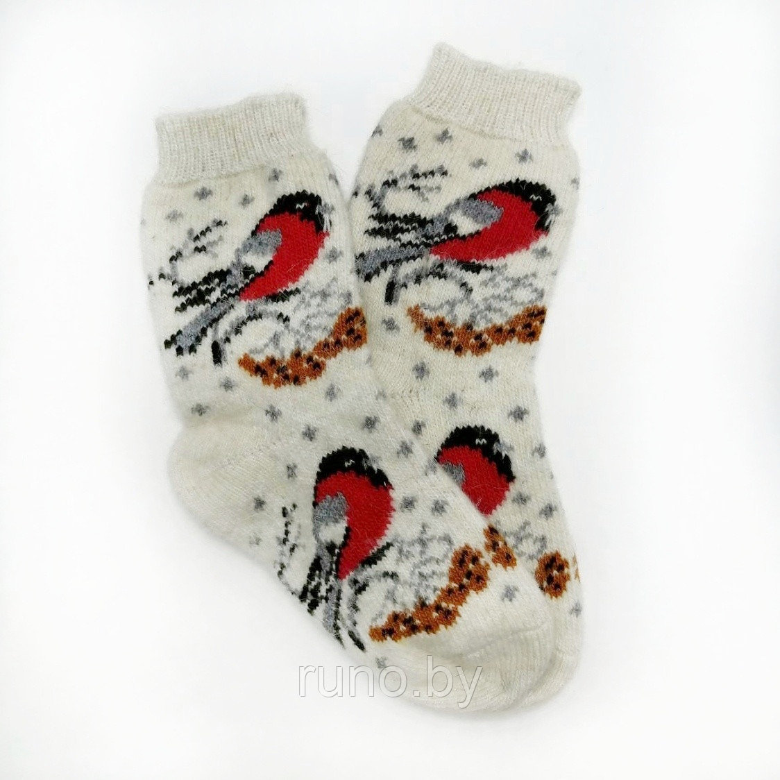 Носки женские шерстяные Снегири вязаные теплые и мягкие - фото 4 - id-p131759963
