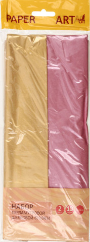 Набор шелковой перламутровой бумаги (тишью) Paper Art 50*66 см, 10 л., 2 цв., золотистый и кварцево-розовый