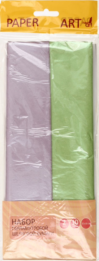 Набор шелковой перламутровой бумаги (тишью) Paper Art 50*66 см, 10 л., 2 цв., салатовый и нежно-лавандовый - фото 2 - id-p131763379