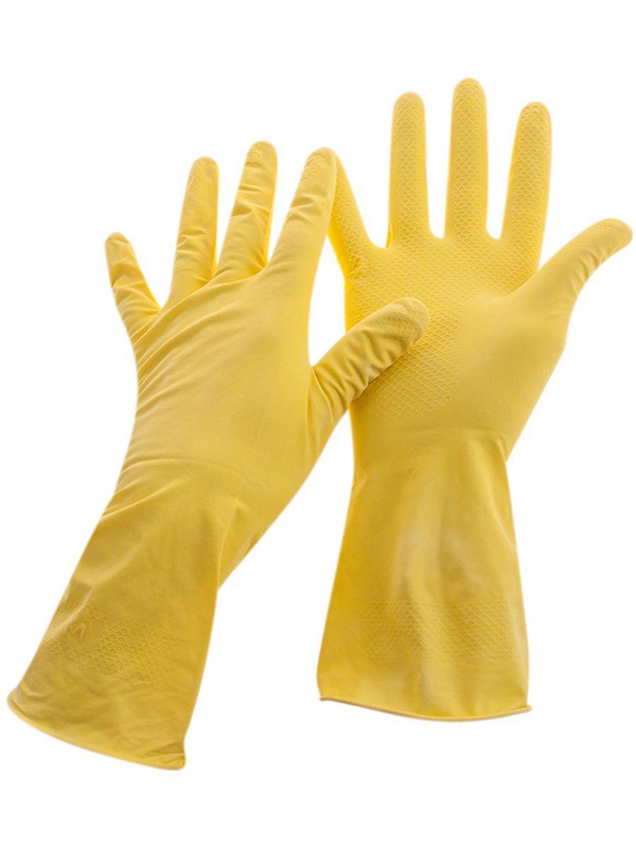 Перчатки хозяйственные латексные"Для деликатной уборки" с х/б напылением S желтые - фото 1 - id-p129305412
