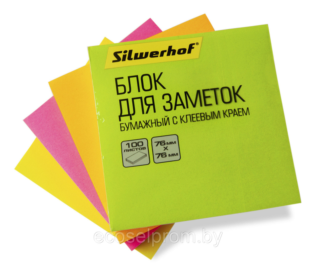 Блок самоклеящийся бумажный Silwerhof 682161-06 76x76мм 100лист. 75г/м2 неон зеленый - фото 3 - id-p131828603