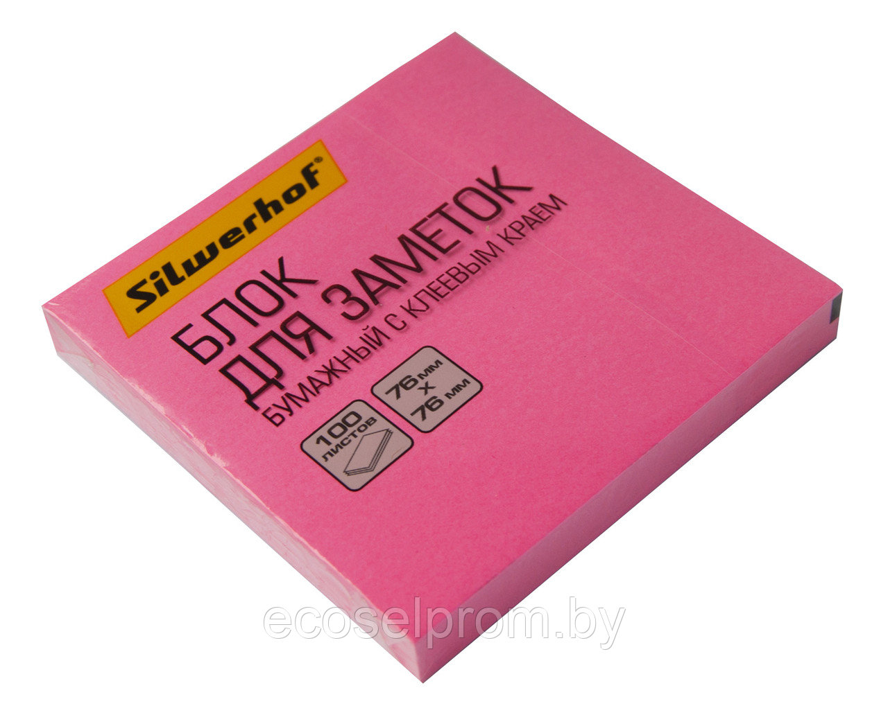 Блок самоклеящийся бумажный Silwerhof 682161-03 76x76мм 100лист. 75г/м2 неон розовый  (упаковка 12шт)