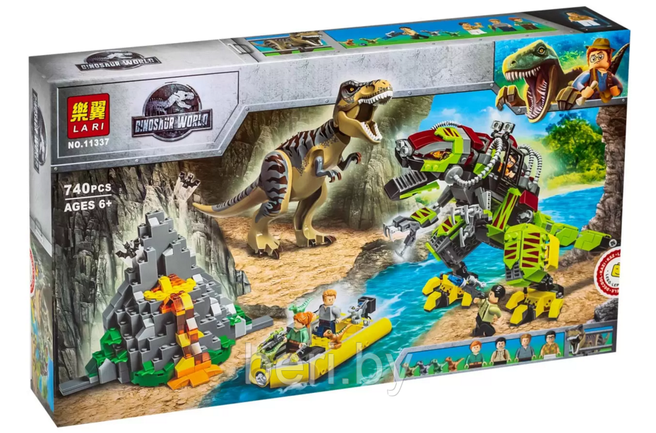 11337 Конструктор LARI "Бой тираннозавра и робота-динозавра" 740 деталей, аналог LEGO Jurassic World 75938 - фото 1 - id-p131907944