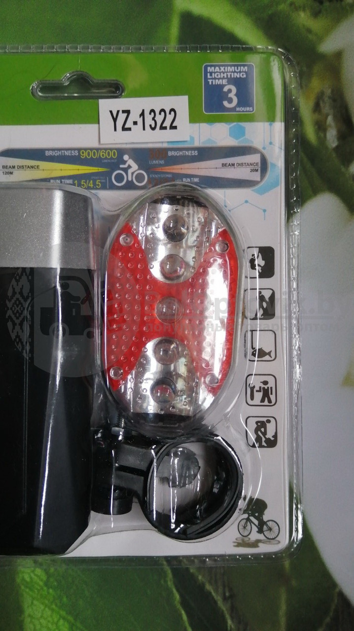 Велосипедный фонарь YZ-1322 (передний задний) 3 LED на батарейках - фото 4 - id-p132027652