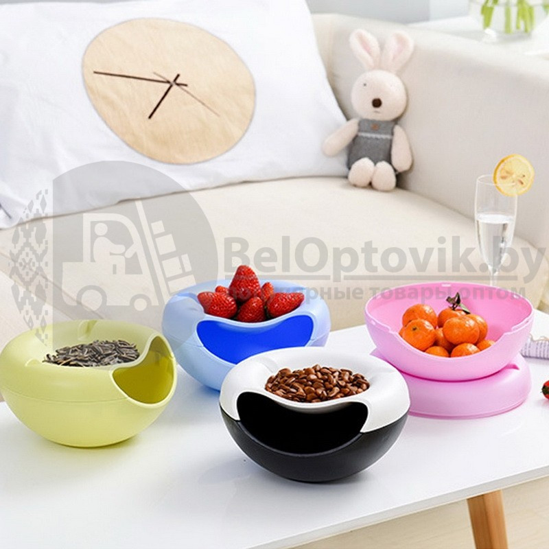 Двойная тарелка для снеков (семечек) и подставка для телефона (3 в 1) Creative Fashionable Fruit Platter - фото 2 - id-p132028723