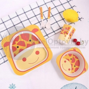 Детская посуда из бамбука из 5 предметов (набор) Bamboo Ware Kids Set. Выбери своего зверька Жирафик