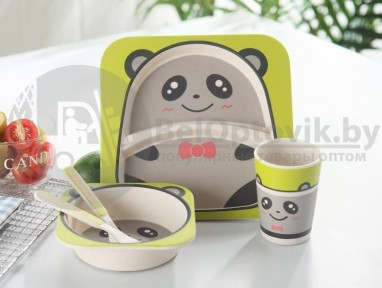 Детская посуда из бамбука из 5 предметов (набор) Bamboo Ware Kids Set. Выбери своего зверька Пандочка