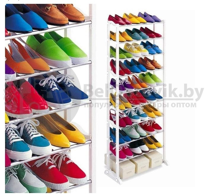Полка для обуви металлическая (органайзер обувница) Amazing Shoe Rack, 30 пар - 10 полок Белая - фото 9 - id-p132029416
