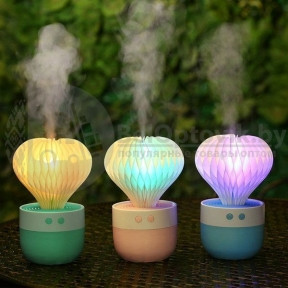 Увлажнитель ночник воздуха ультразвуковой (Аромадиффузор) Кактус Mini USB Ball Cactus, 150ml, 220V Мятный